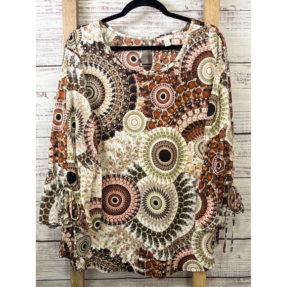 C Est. 1946 Tops - Cato Women's Plus 22/24W Medallion Floral Bell Sleeve Boho Tie Cuff Blouse